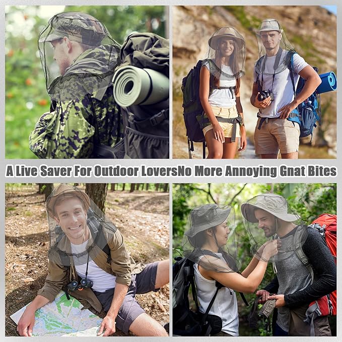 Hestya 4 Pack Mosquito Face Mesh Net Protecting Net for Outdoor Hiking Camping Climbing Mosquito Fly Insects Preventing (Grey)