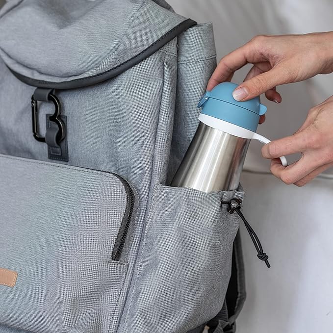 BEABA Kids Stainless Steel Insulated Water Bottle, Kids Water Bottle, Toddler Insulated with Spill Proof Spout and Close Top, Perfect for Travel, (Rain)