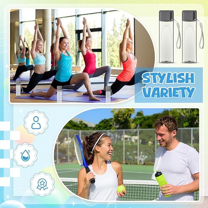 Mifoci 20 Pieces Water Bottle Bulk 17 oz Plastic Water Bottles Bulk Gym Sports Adults Reusable Large Water Bottles for Outdoor Fitness(Grey,Rectangle)