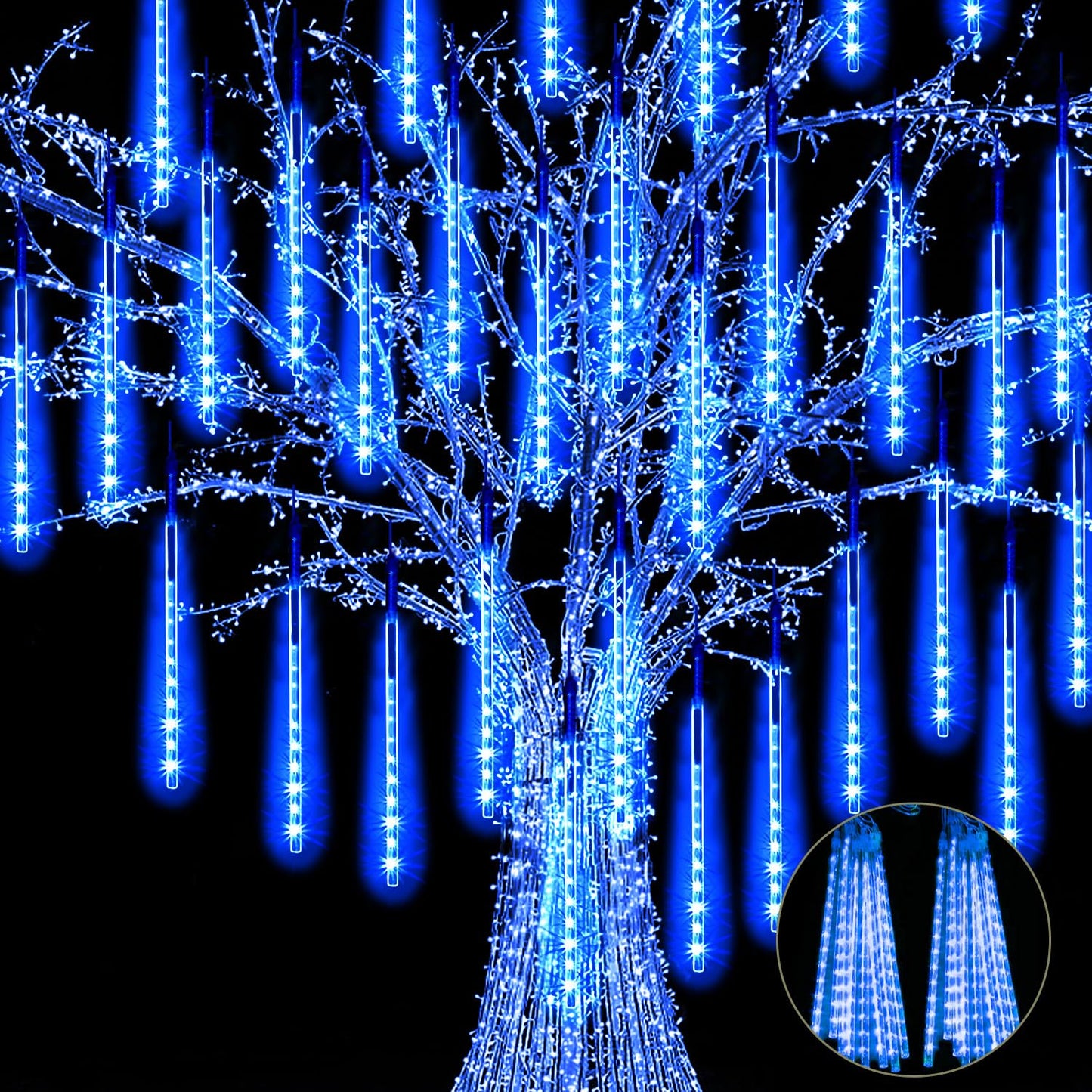 Jjgoo ?4 Pack? Christmas Lights Meteor Shower Rain Lights 20Inch  Totally 40 Tube 1440 Leds Icicle Light Outdoor Raindrop Light For Xmas Halloween Wedding Party Tree Holiday Decoration  Blue