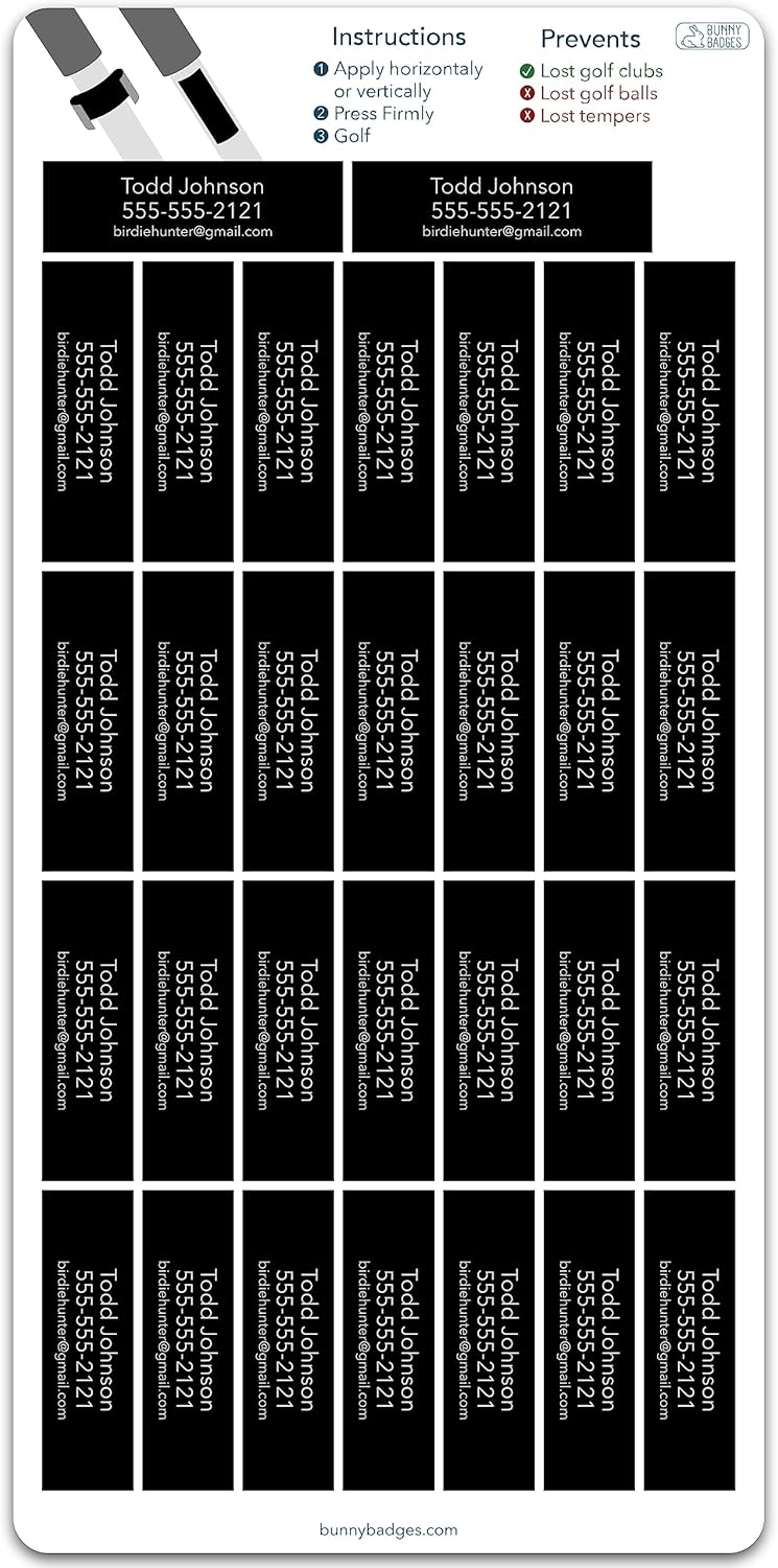 Personalized Golf Club Name Labels (30 Labels) - Custom Waterproof Name Stickers for Golf Clubs (Purple with White Text)