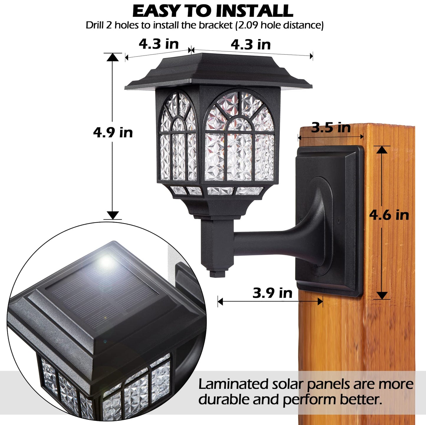 Leidrail Solar Fence Lights, 2 Pack Waterproof Led Lanterns, Warm White, Outdoor Deck Post Lighting For Garden Yard Patio