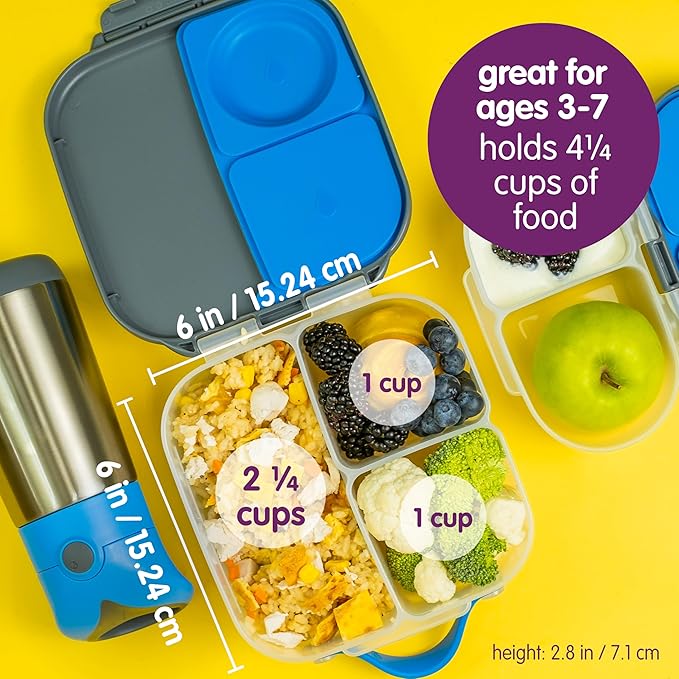b.box Mini Lunch + Snack Containers (Blue Slate): 2-Pack Set Includes Lunch Box (4 1/4 Cup Capacity) & Snack Box (1 3/4 Cup Capacity). Easy Open Bento Containers, School Supplies
