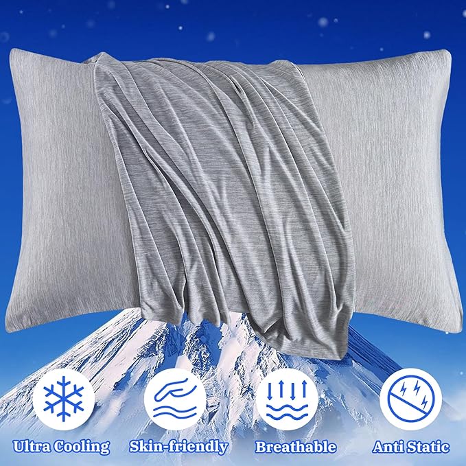 Cooling Pillow Cases for Hot Sleepers - Double Side Arc-Chill Q-Max>0.5 Cooling Fiber Cool Pillow Cases 2 Pack - Breathable Soft Cold Pillow Cases with Hidden Zipper (Dark Grey, 20" x 36")