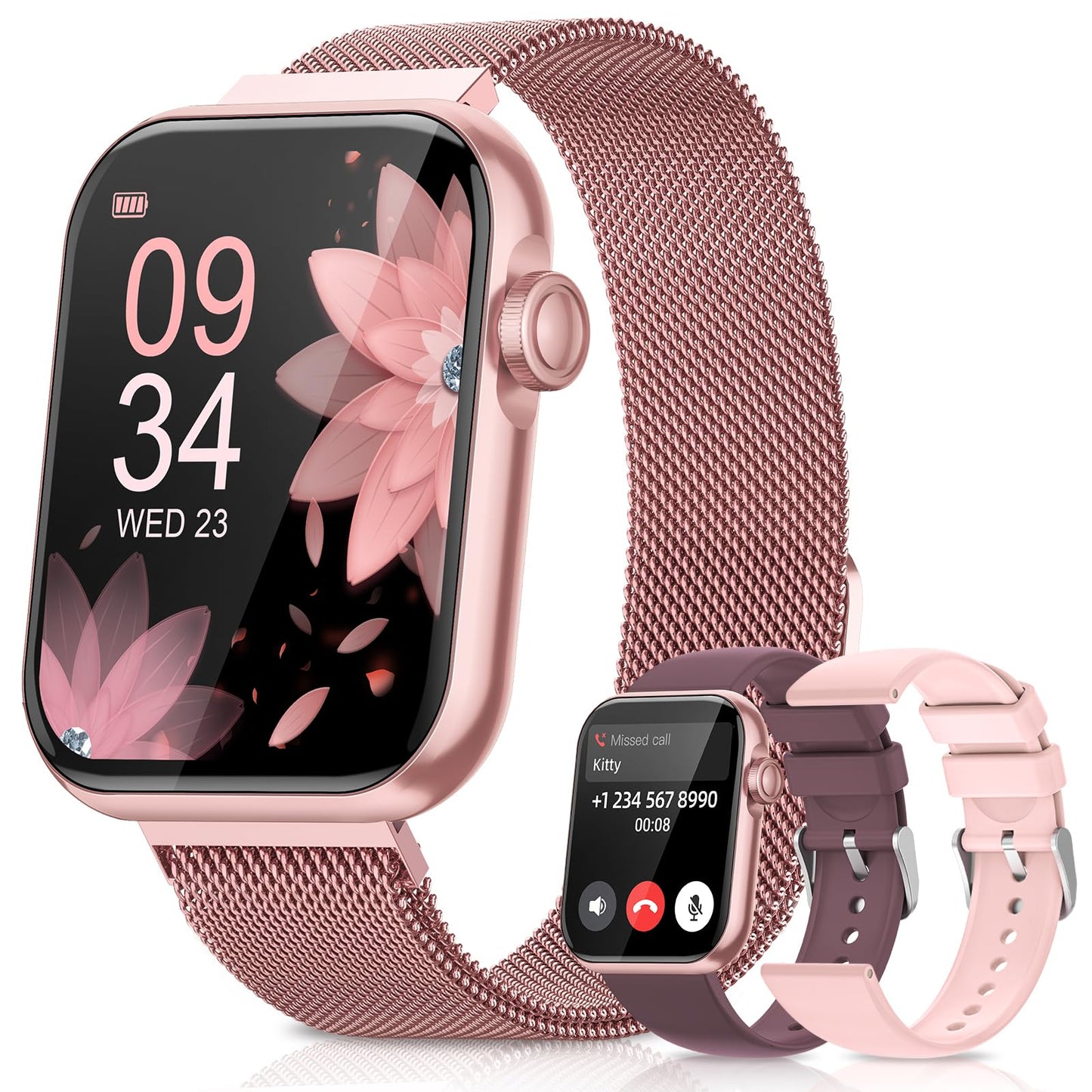 Smart Watches for Women, Fitness Tracker Watch for Sleep/Heart Rate/SpO2/Blood Pressure Monitor, 1.85'' Smartwatch for Android iPhone, Calls/SMS/Notifications, 100+ Sports Modes, 300+ Dials, 3 Bands