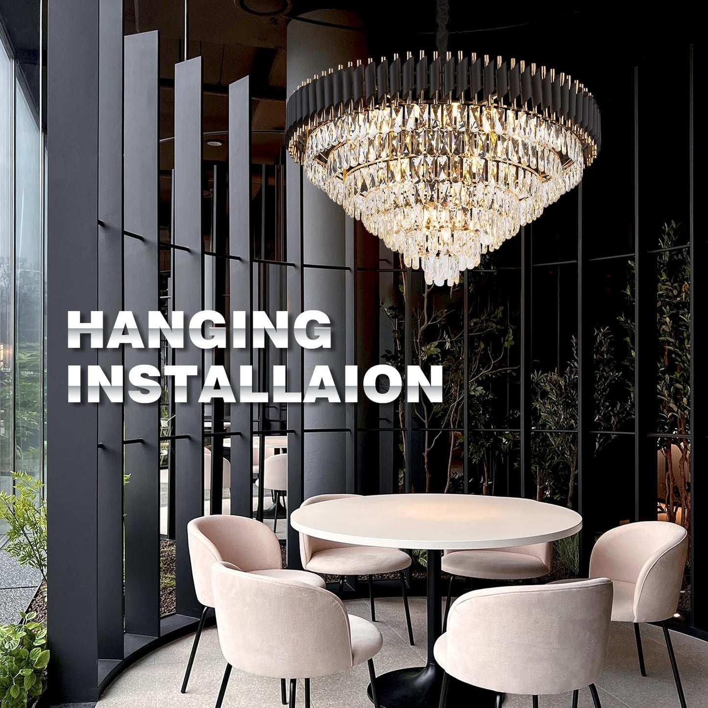 Brfaixla 7-Tier Black Gold Crystal Chandelier 35.5 18-Light Modern Crystal Pendant Chandelier Ceiling Light Fixture Hanging Lighting For Living Room Villa Restaurant Foyer High Ceiling