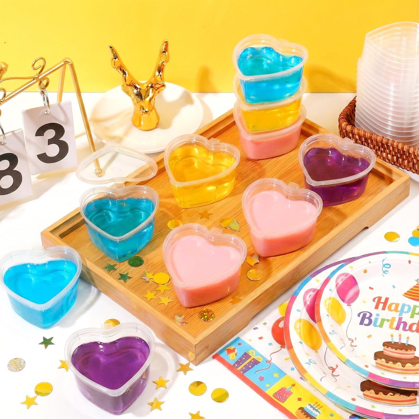 ICYANG 50-Pack Heart Shaped Jello Shot Cups with Lids, 1.5Oz Plastic Small Heart Containers for Party Favors, Desserts