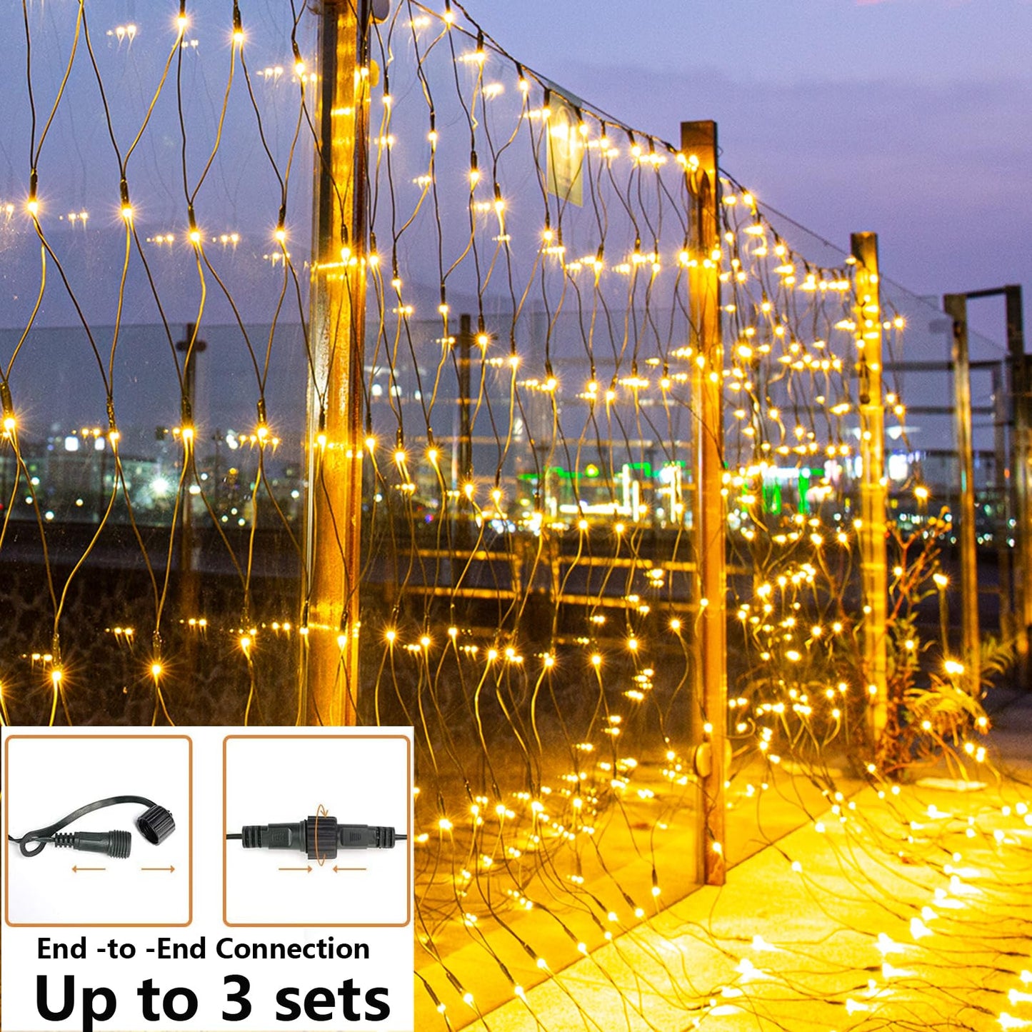 Joomer Christmas Net Lights - 12FT x 5FT, 360 LED, Waterproof, 8 Modes, Green Wire, Warm White