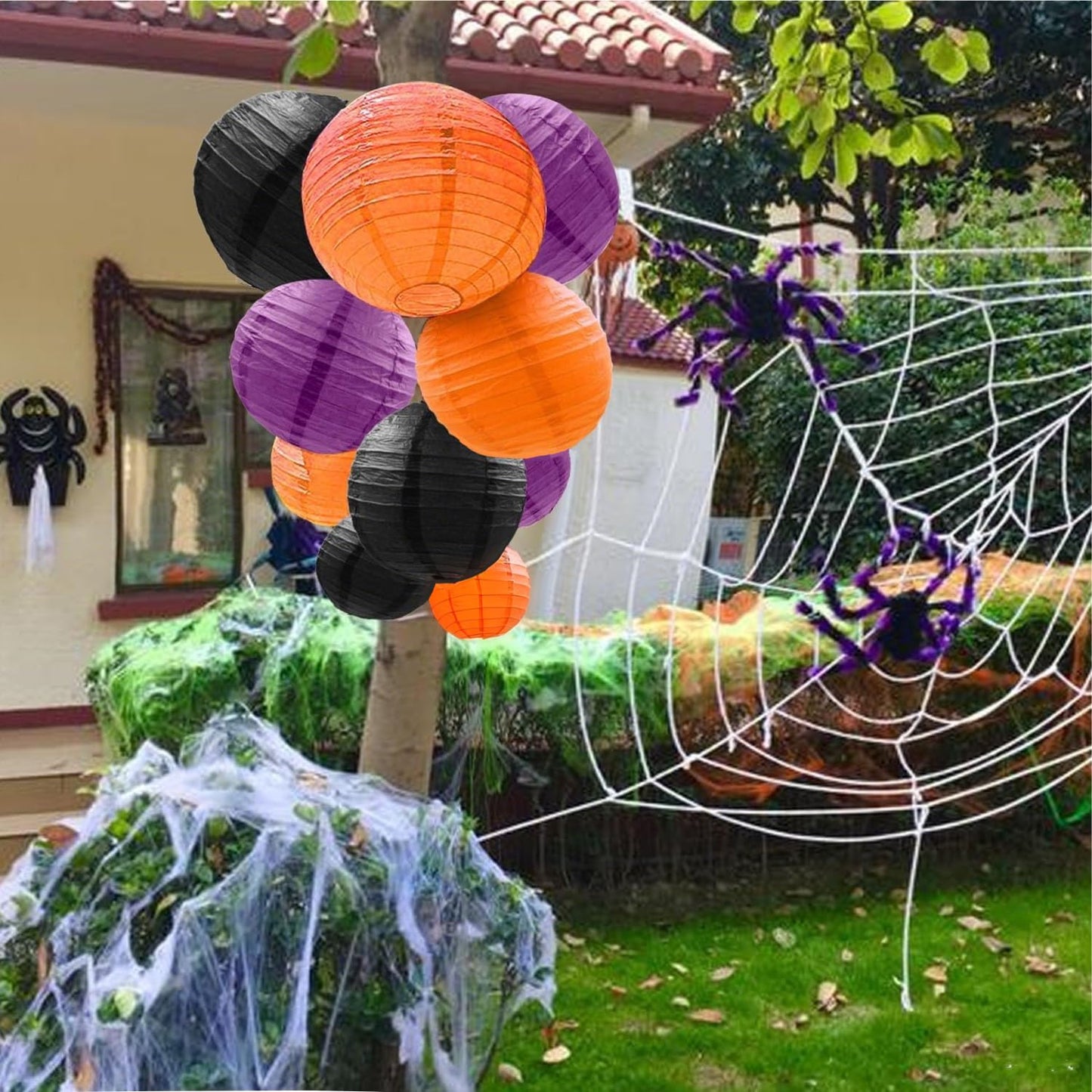 Capesaro Orange Purple Black Paper Lanterns Decorative 12Pcs Halloween Hanging Decorations For Graduation Thanksgiving Birthday Party Decorations