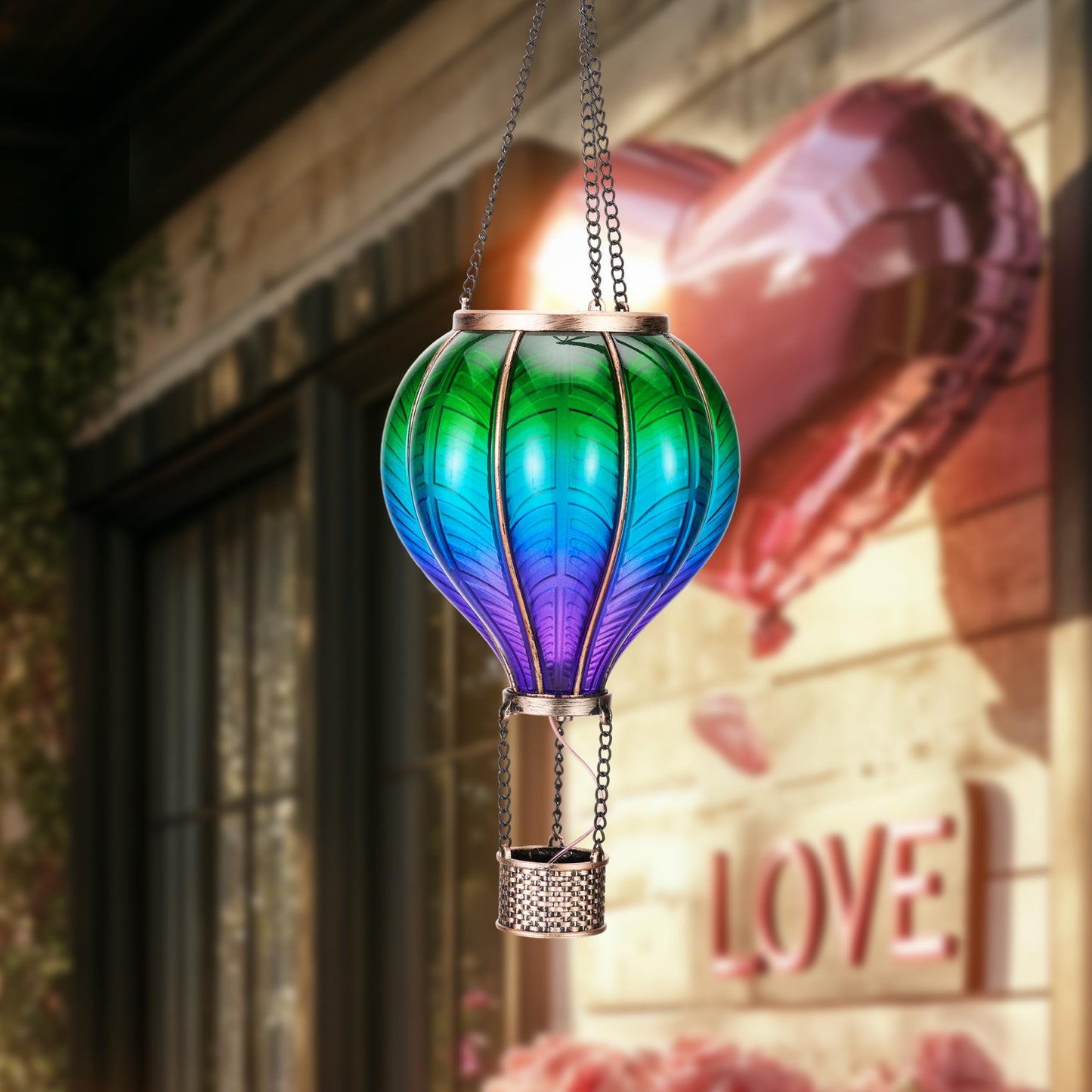 TERESAS COLLECTIONS Hot Air Balloon Solar Lantern, Flickering Flame Hanging Light, Multicolor Plastic, Model 1