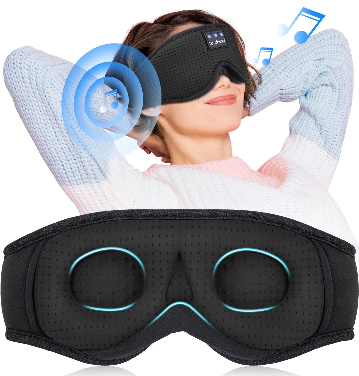 LC-dolida Sleep Mask Bluetooth Headphones Weighted Sleeping Mask 3D Eye Mask Pressure Relief Night Sleep Eye Mask Music Sleeping Headphones for Side Sleepers Meditation Gifts for Men Women