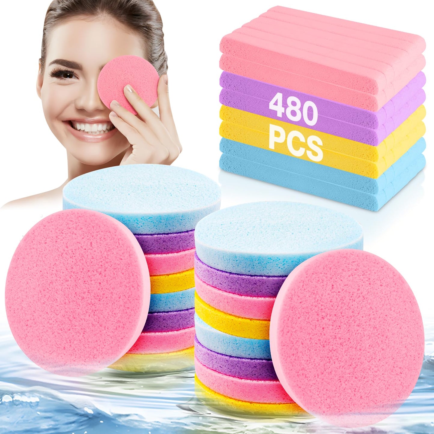 480 PCS Bulk Facial Sponge Esthetician Supplies, Facial Sponges Compressed for Esthetician Women, Makeup Remover Pads Round Face