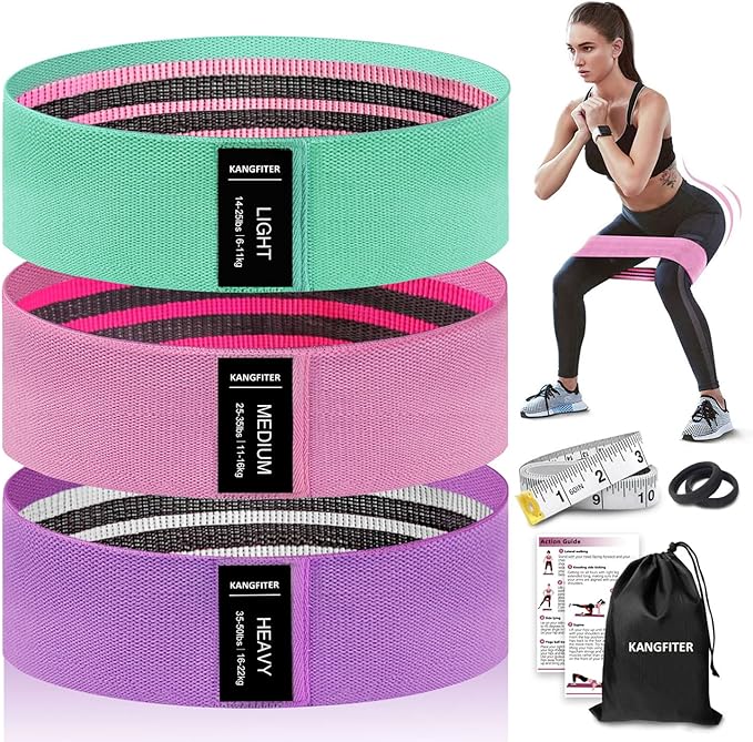 KANGFITER Non-Slip Fabric Resistance Bands for Working Out, Loop Exercise Bands for Booty Leg, Butt, Glute, Stretch Workou...