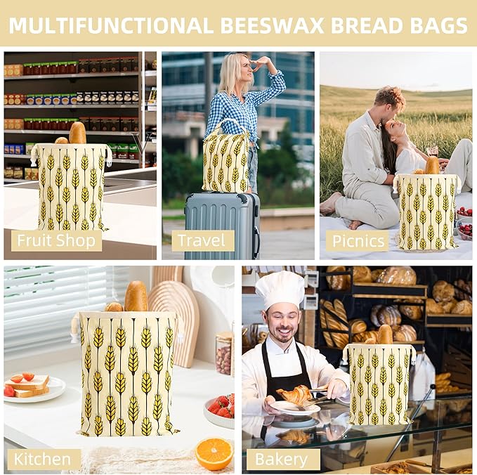 Beeswax Bread Bag 2 Pack Reusable Sourdough Bread Bag for Homemade Bread,Bakery Bag,Fresh Keeping Food Refrigerator Storage Bag