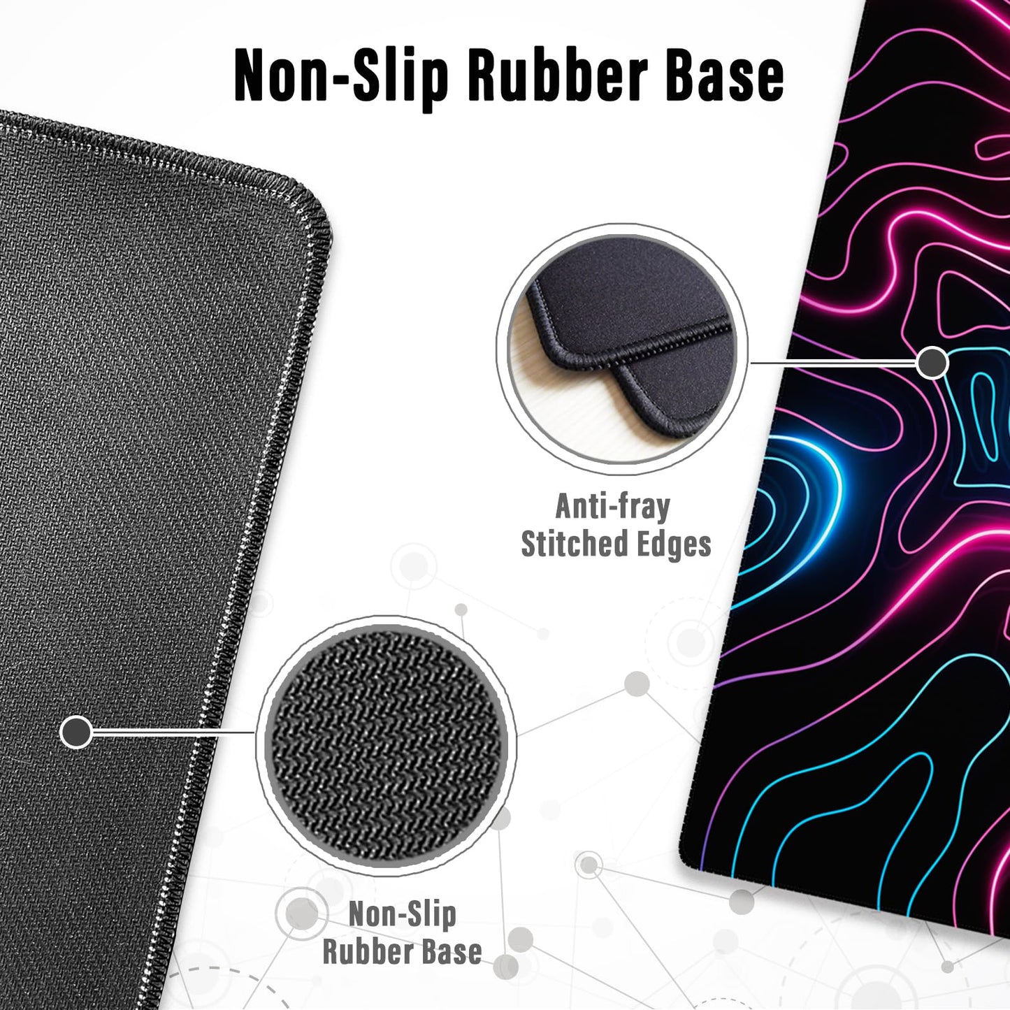 Ovenbird Gaming Mouse Pad with Stitched Edges, Topographic Map Pink Extended XL Mousepad with Anti-Slip Base, Cool Neon Large Mouse Pad for Desk, 31.5 x 11.8 in, Pink and Blue