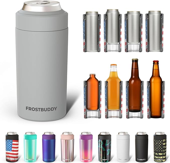 Frost Buddy Universal Can Cooler - Fits all - Stainless Steel Can Cooler for 12 oz & 16 oz Regular or Slim Cans & Bottles - Stainless Steel (Pebble)