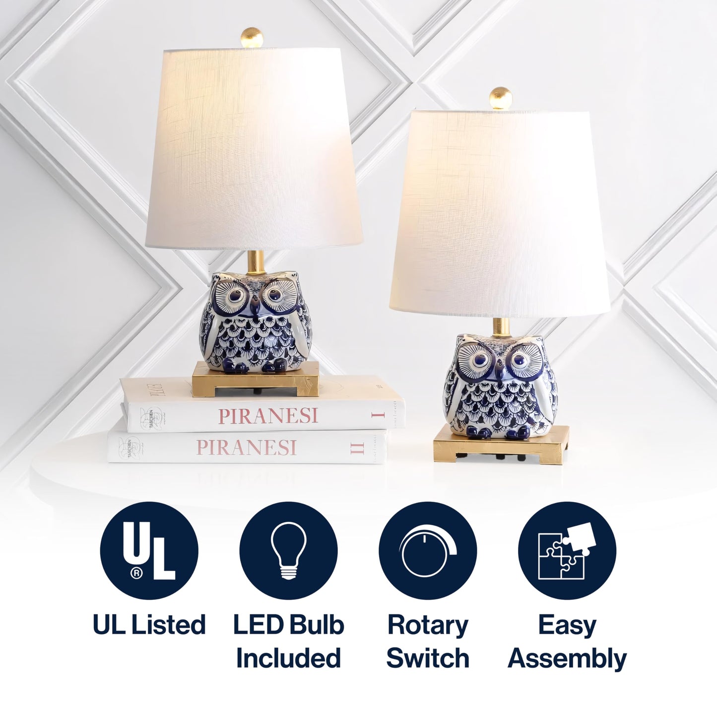 Jonathan Y Justina 16 Ceramic Mini Table Lamp Set Of 2 - Blue/White For Bedroom, Living Room, Office, College Dorm