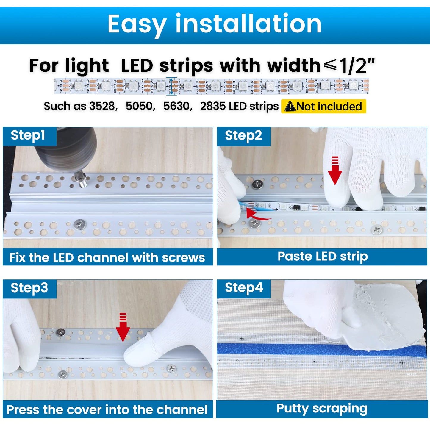 Muzata Led Strip Diffuser Channel, 5Pack 3.3Ft/1M, Aluminum, White, Model Mzz563, Trimless For Drywall Ceiling Wall