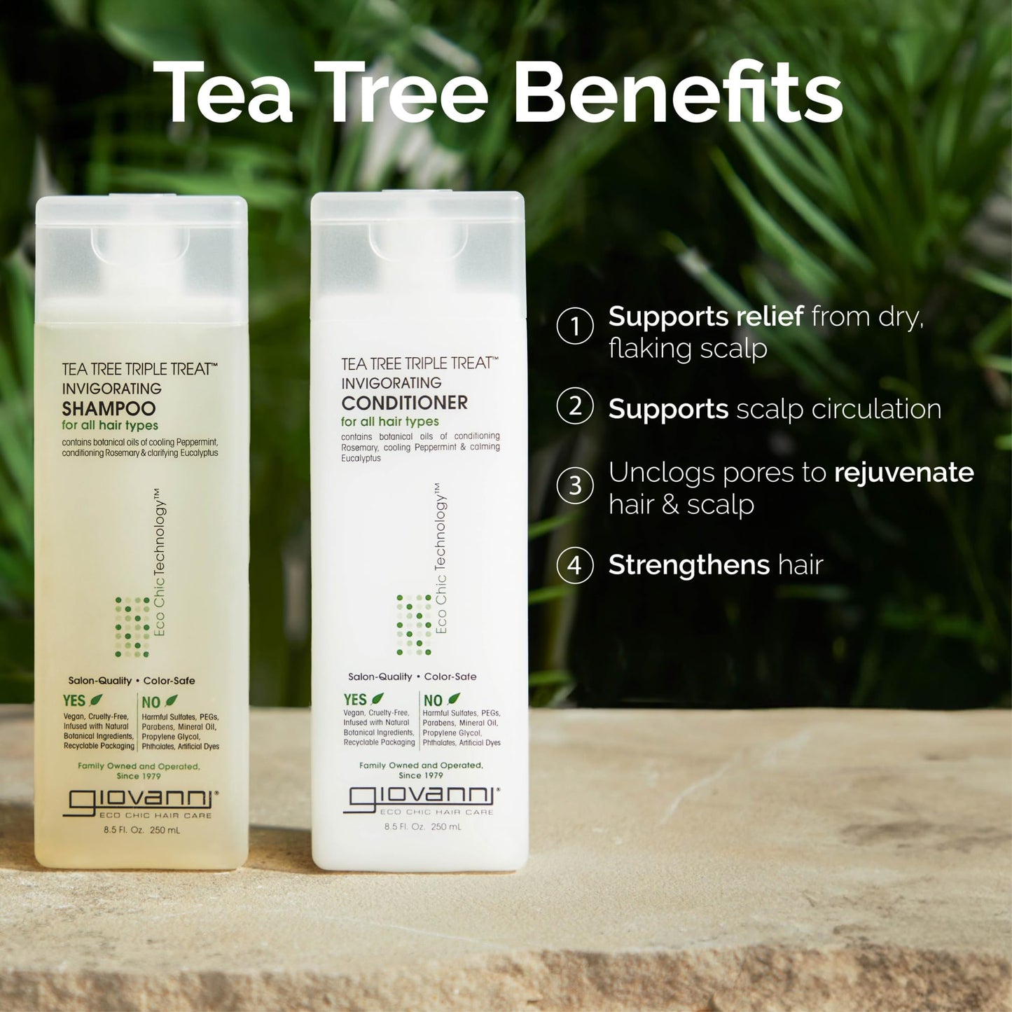 GIOVANNI Tea Tree Triple Treat Invigorating Shampoo & Conditioner Set - Cooling Peppermint, Eucalyptus, Rosemary, Helps Dry, Fla