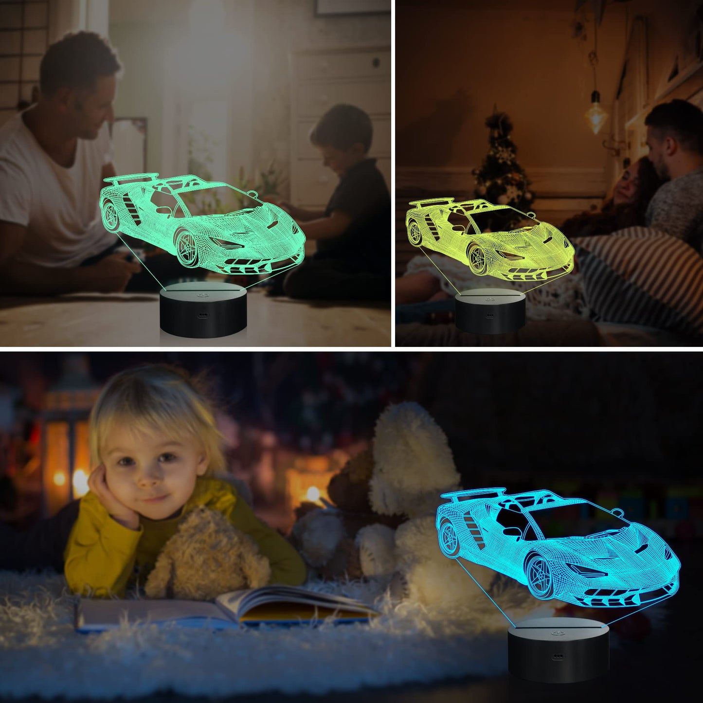 nite 3D Car Lamp with Remote Control, 16 Colors Changing, Holiday Gifts for Kids, Multicolor, Model FS-xxxyyy