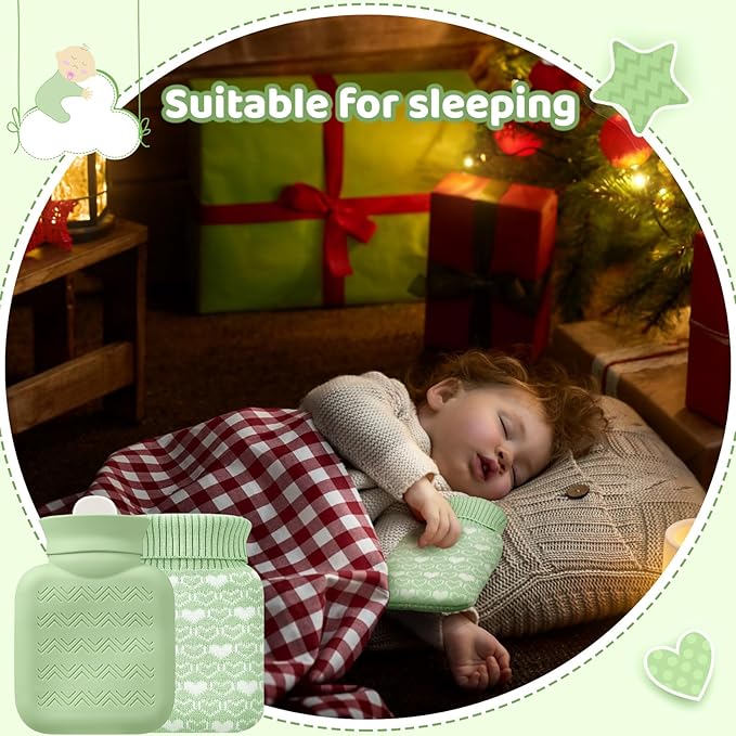 Amylove Mini Hot Water Bottle 320ml for Hot & Cold Compress with Cover Silicone Microwave Heating Small Water Bag for Travel Pain Relief Holiday Gifts(Green)
