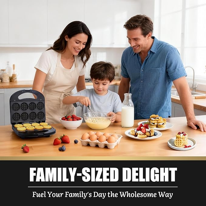 Mini Waffle Maker, Mini Waffle Iron, Waflera Electrica, Small Waffle Maker for Kids, Baby wafflera, Makes 8×2" Tiny Waffle Bites, Non-stick Surface, Ideal for Breakfast, Dessert and Snacks