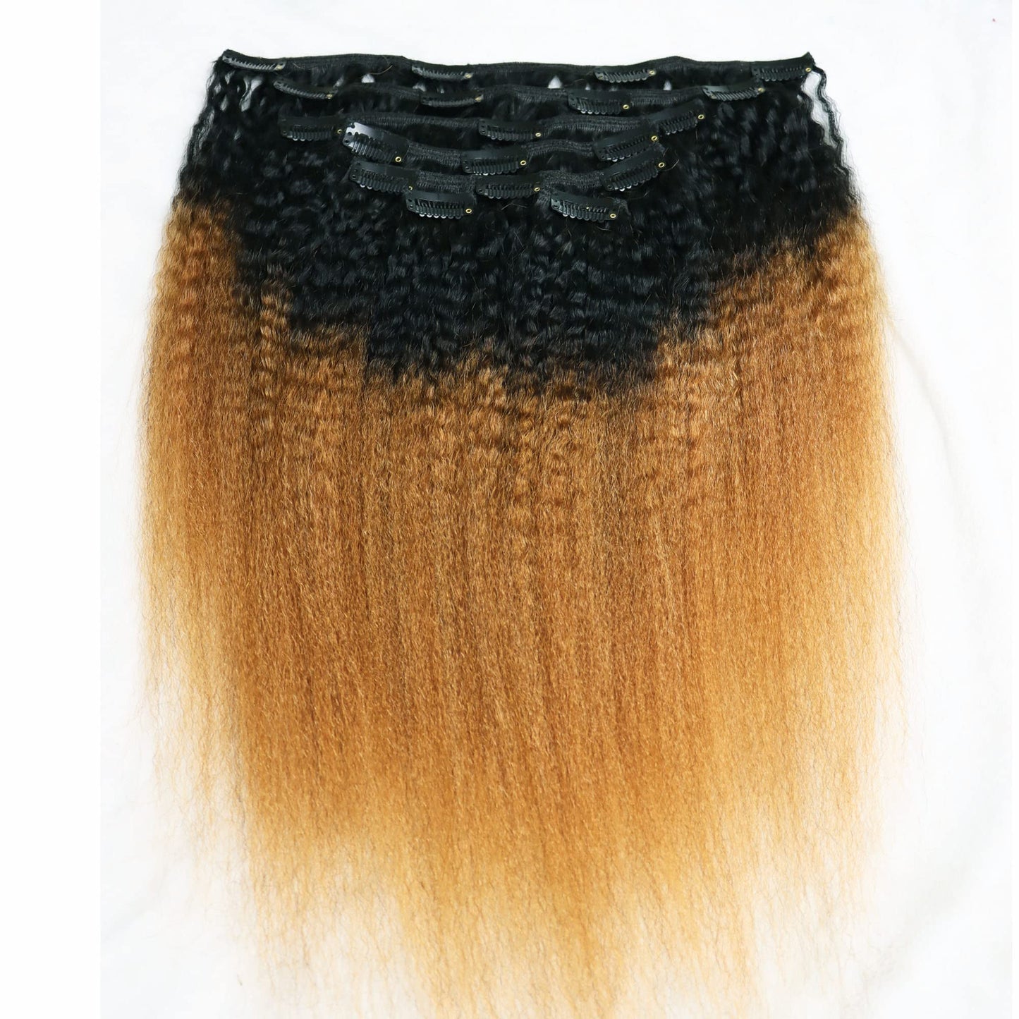 IXTUYLL Virgin Human Hair Clip In Extensions Golden Blonde Ombre Kinky Straight 120 Grams Real Human Hair Curls (T(1B/30) Kinky