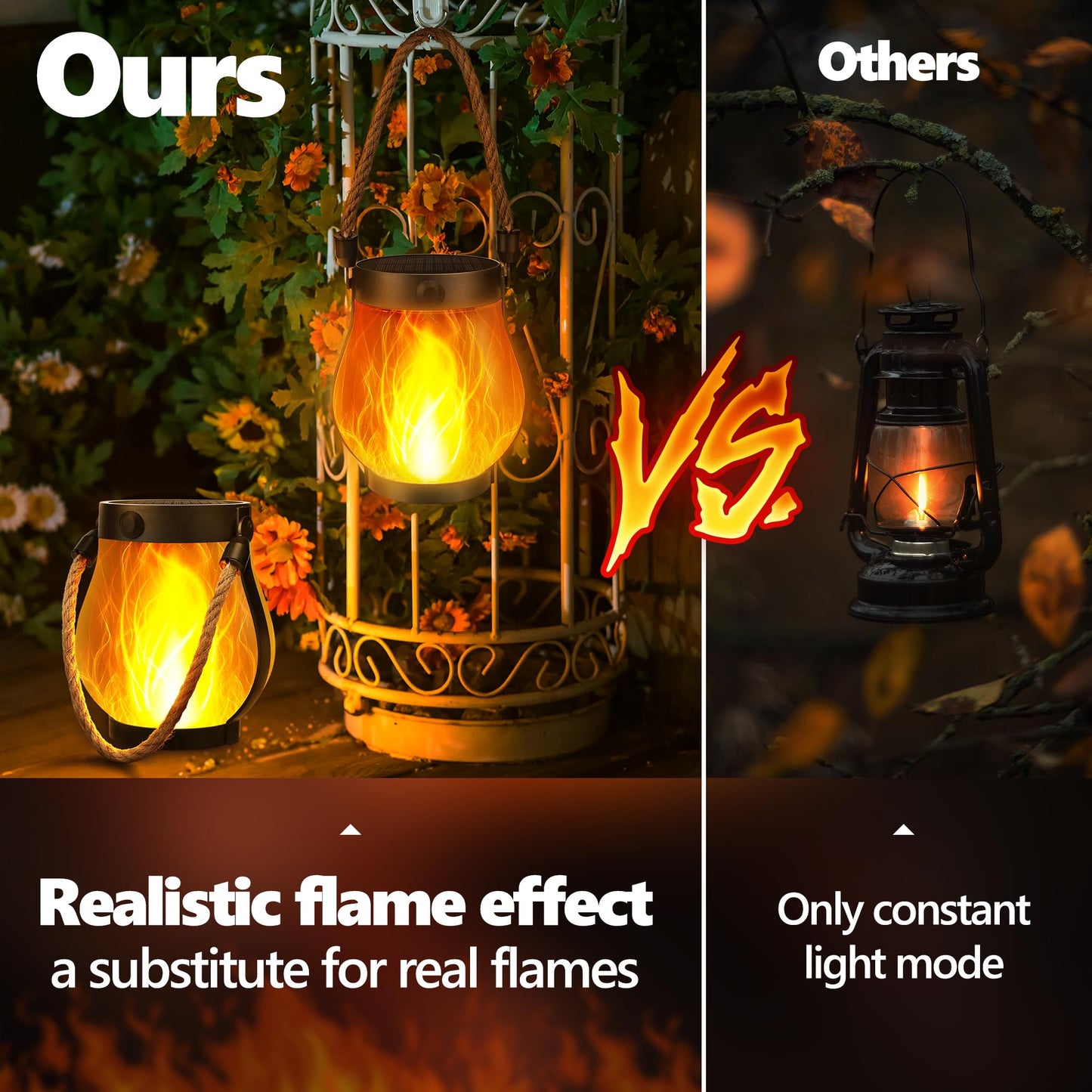 Ibaycon 2 Pack Solar Lanterns Lights  Halloween Flickering Flame Garden Lights With 2 Modes Dual Charging Usb & Solar  Outdoor Waterproof Hanging Lantern For Party Holiday Halloween Decor (Warm White)