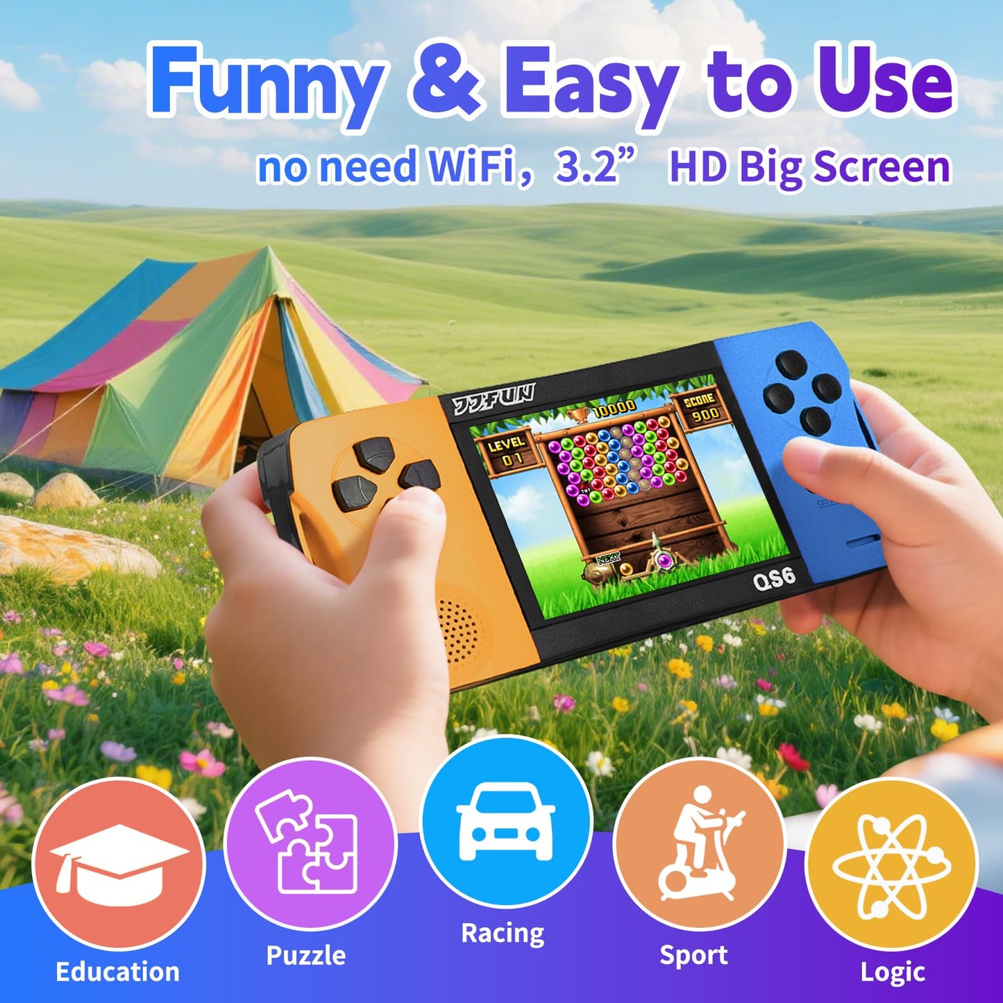 Handheld Game Console for Kids with 216 Classic Video Games, 3.2" Screen, Rechargeable, Plug and Play Retro Gaming System, Portable Arcade Handheld Games for Boys Girls Ages 4-12