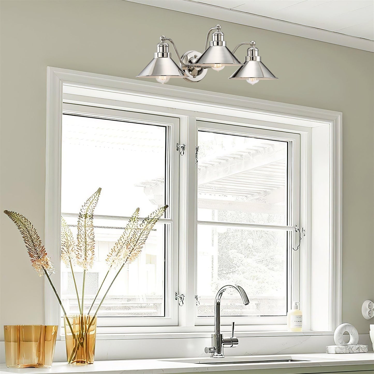 Kira Home Welton 3-Light Bathroom Light, 25.5 Polished Nickel, Metal, Modern Farmhouse Vanity Fixture, Model Rv-Wb4833-Pn