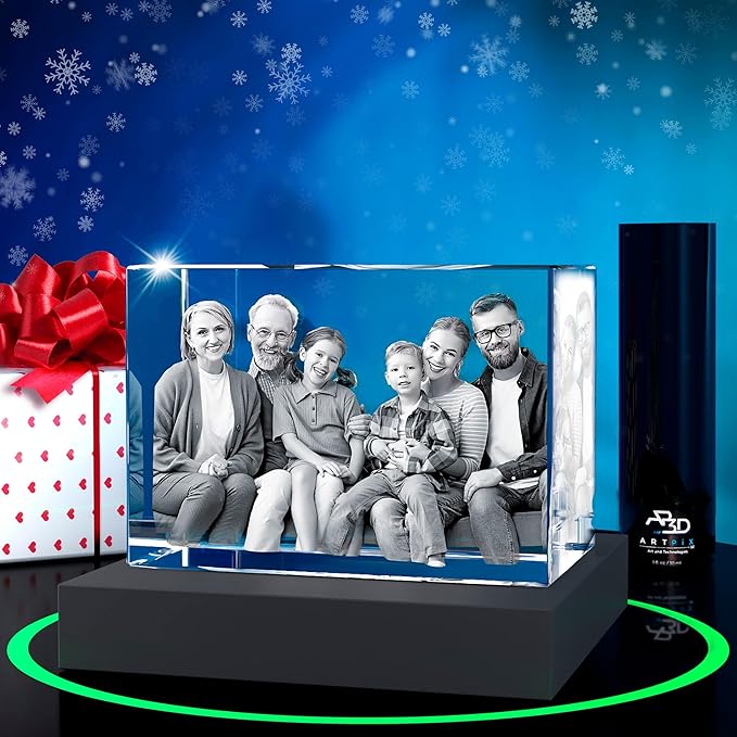 ArtPix 3D Premium Crystal Photo, Christmas Personalized Gifts for Women, Wife, Her, Him, Men, Husband, Grandma, Great Xmas Customized Gift With Your Own Photo, Custom Glass 3D Laser Etched Picture