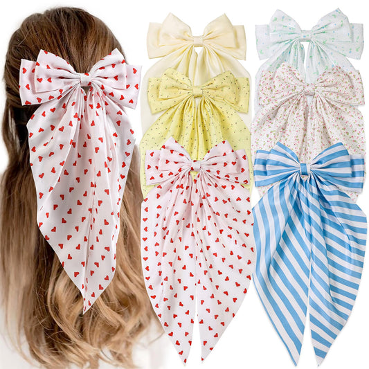 6 PCS Hair Bows for Women, Big Bow Hair Clips for Girls, Silky Satin Hair Bows Clips Oversized Long Tail, Large Cute Aesthetic H