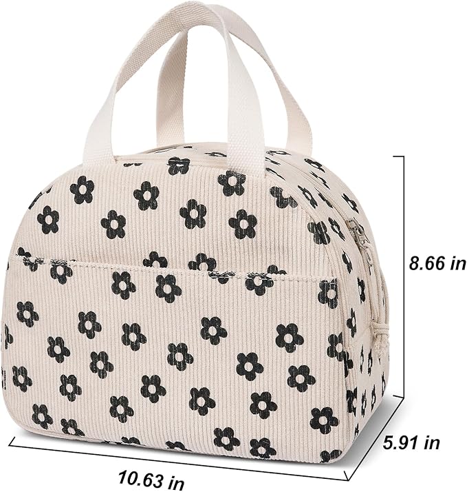 Lunch Box for Women,Cute Corduroy Lunch Tote Bag,Reusable Insulated Lunch Box,Large Capacity Cooler Bag with Compartments for Work, Picnics or Travelling