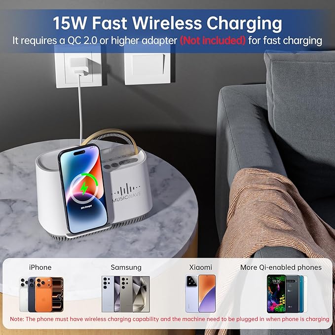 Night Lights Bluetooth Speaker, 15W Wireless Charger with Phone Holder, Touch Control Bedside Lamp with Dynamic Colored Music Light, Dimmable Light Room Decor for Teenage Girls Boys Gifts