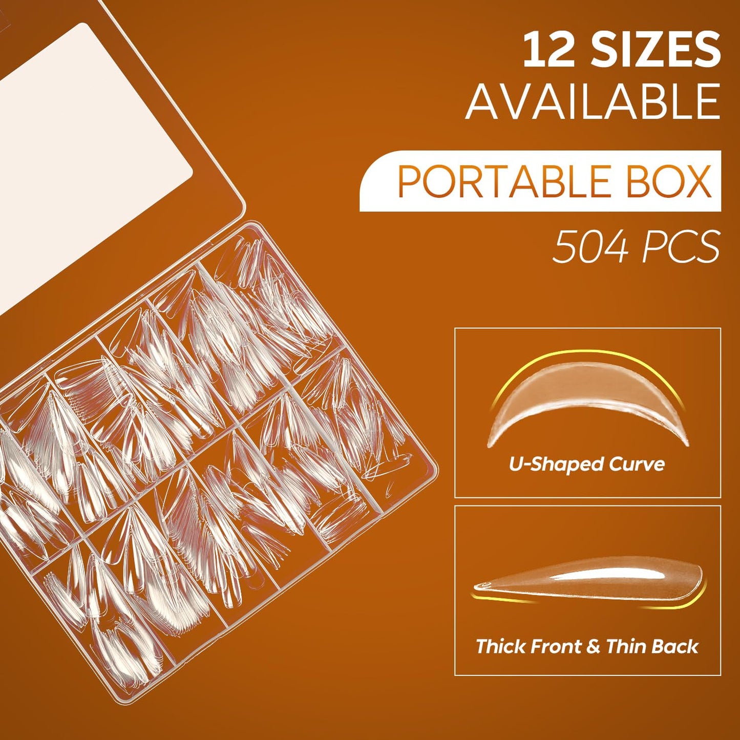 Nicedeco Gel Nail Tips Long Stiletto Shape Nails, 504Pcs Clear Soft Tips Full Cover False Nails for Gel Nail Extensions Press on