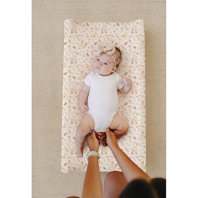Konssy Minky Changing Pad Cover 2 Pack, Soft Minky Dots Plush Diaper Changing Table Cover Set, Breathable Changing Pad Sheets for Baby Girls Boys (Pink Spring, Blush)