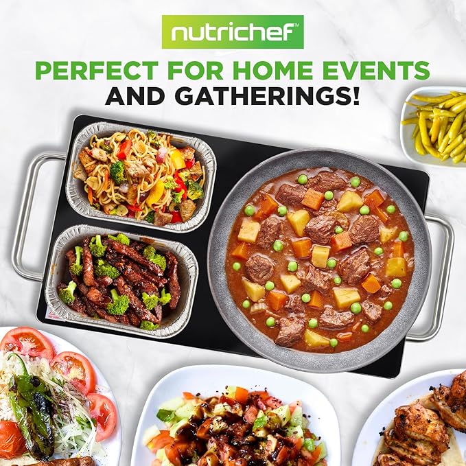 NutriChef Large Electric Warming Tray | 20" x 12" Hot Plate | Ideal for Buffets, Restaurants, Parties, & Home Dinners - Glass Top Keeps Food Hot - Perfect for Events | Heats your food to 200°F