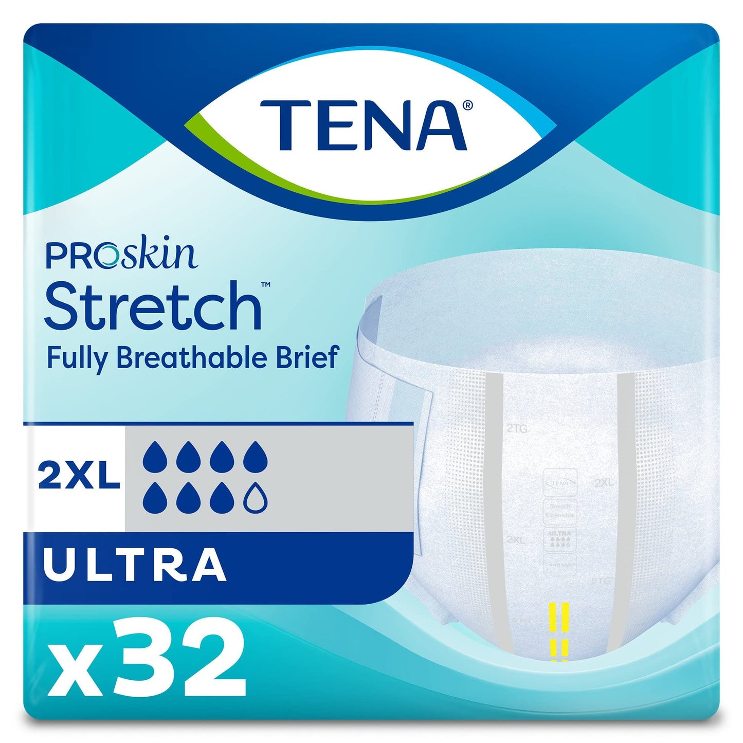 TENA Stretch Ultra Briefs, Incontinence, Disposable, Heavy Absorbency, 2XL, 32 Count, 1 Pack