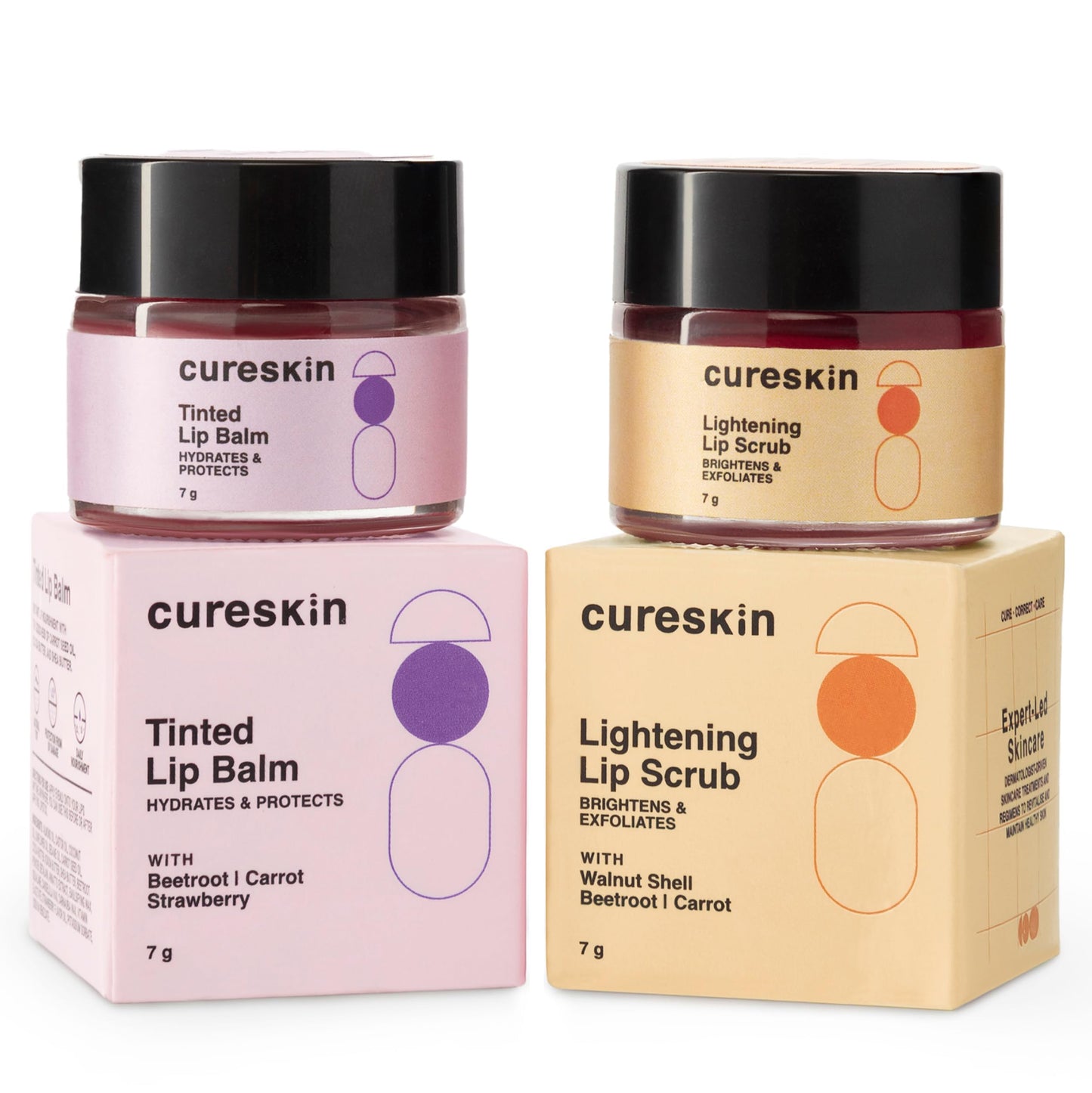 Cureskin Lip Scrub Combo | Lightening Lip Scrub for Men and Women + Tinted Lip Balm for Women and Men Combo | Lip Balm Combo