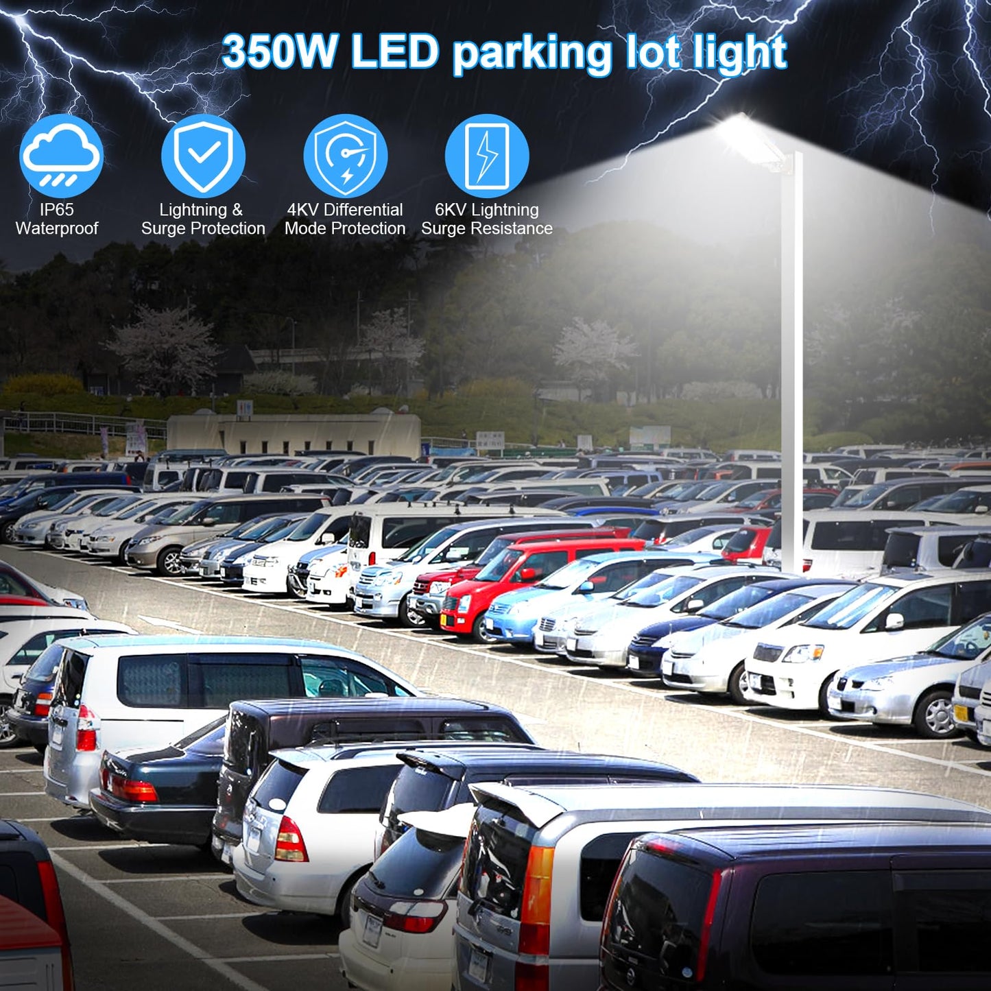 Biritalo Led Parking Lot Light Commericial 350W 52500Lm Bright Arm Dusk To Dawn Led Flood Lights Wall Mount Outdoor 5000K 100-277V Ip65 Waterproof Shoebox Street Lighting For Park Stadium Barn 3 Pack