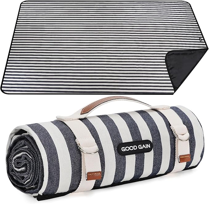 Picnic Blankets Outdoor Extra Large - Waterproof Picnic Blanket with Carry Strap | Machine Washable Picnic Mat with Sandproof Backing for Park,Grass,Hiking,Travel,Concerts,Indoor(Aegean Blue)