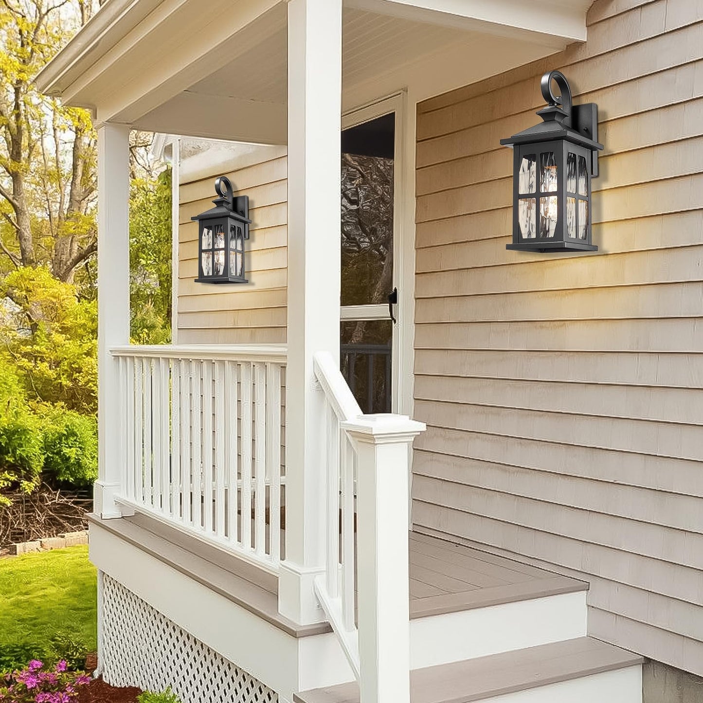 Darkaway Outdoor Light Fixtures Wall Mount  2Pcs Outside Wall Lights Exterior Lighting Fixture With Water Ripple Glass Outdoor Wall Sconce For House Porch Hallway Garage Front Door
