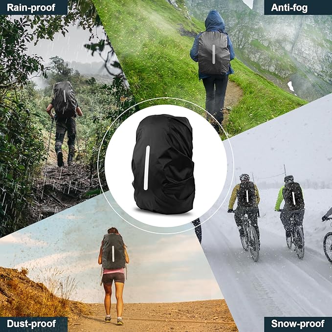 LAMA 2 Pack Waterproof Rain Cover for Backpack, Reflective Rucksack Rain Cover for Anti-dust/Anti-Theft/Bicycling/Hiking/Camping/Traveling/Outdoor Activities (Black, XL)