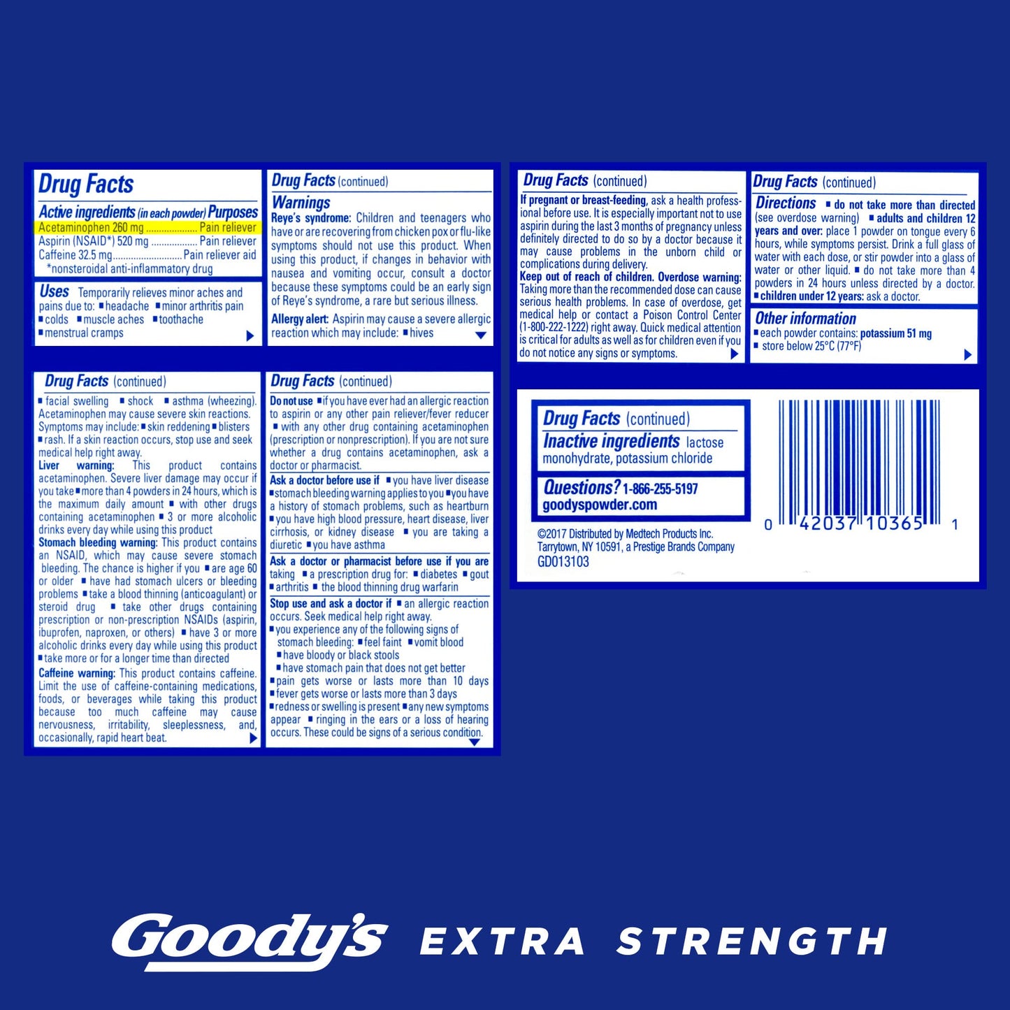 Goody’s Headache Powder Extra Strength Pain Relief, Triple Action Headache Relief with Aspirin, Acetaminophen & Caffeine, 24 Count, Pack of 6
