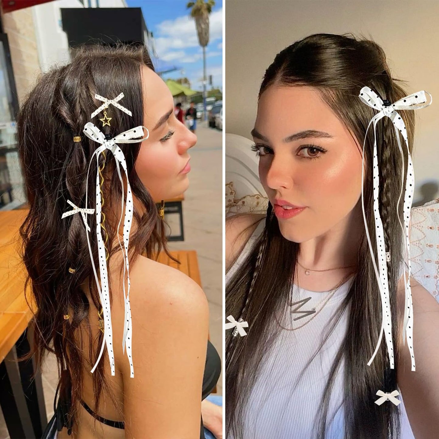 Mini Hair Bows for Women Girls Cute Hair Clips Small Alligator Long Tail Hair Ribbon Accessories -3 Styles -22P - Polka Dots