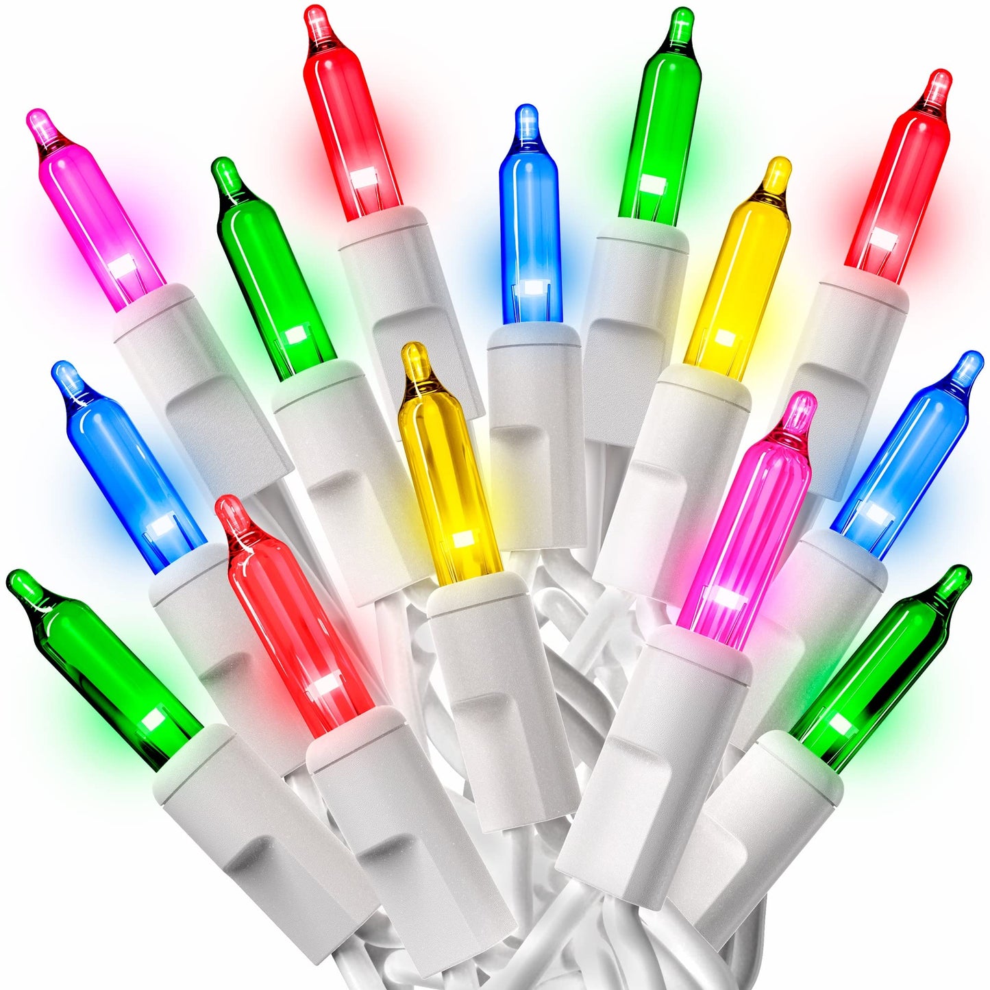 Prextex Christmas Lights - 300 Multicolor Twinkle Lights, 60 Feet Indoor/Outdoor String Lights With White Wire