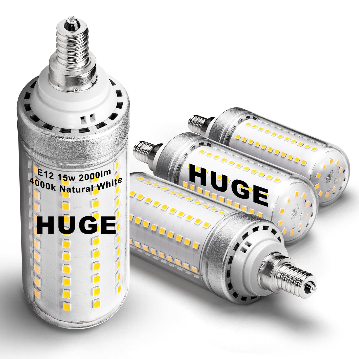 Big 1.57X 5.03Inch E12 150 Watt Replacement Led Candelabra Bulbs C7 4000K Natural White 2000 Lumen T6 E12 15W Led Chandelier Light Bulbs For Ceiling Fan Pendant Lighting Floor Lamp Non-Dimmable 4 Pack