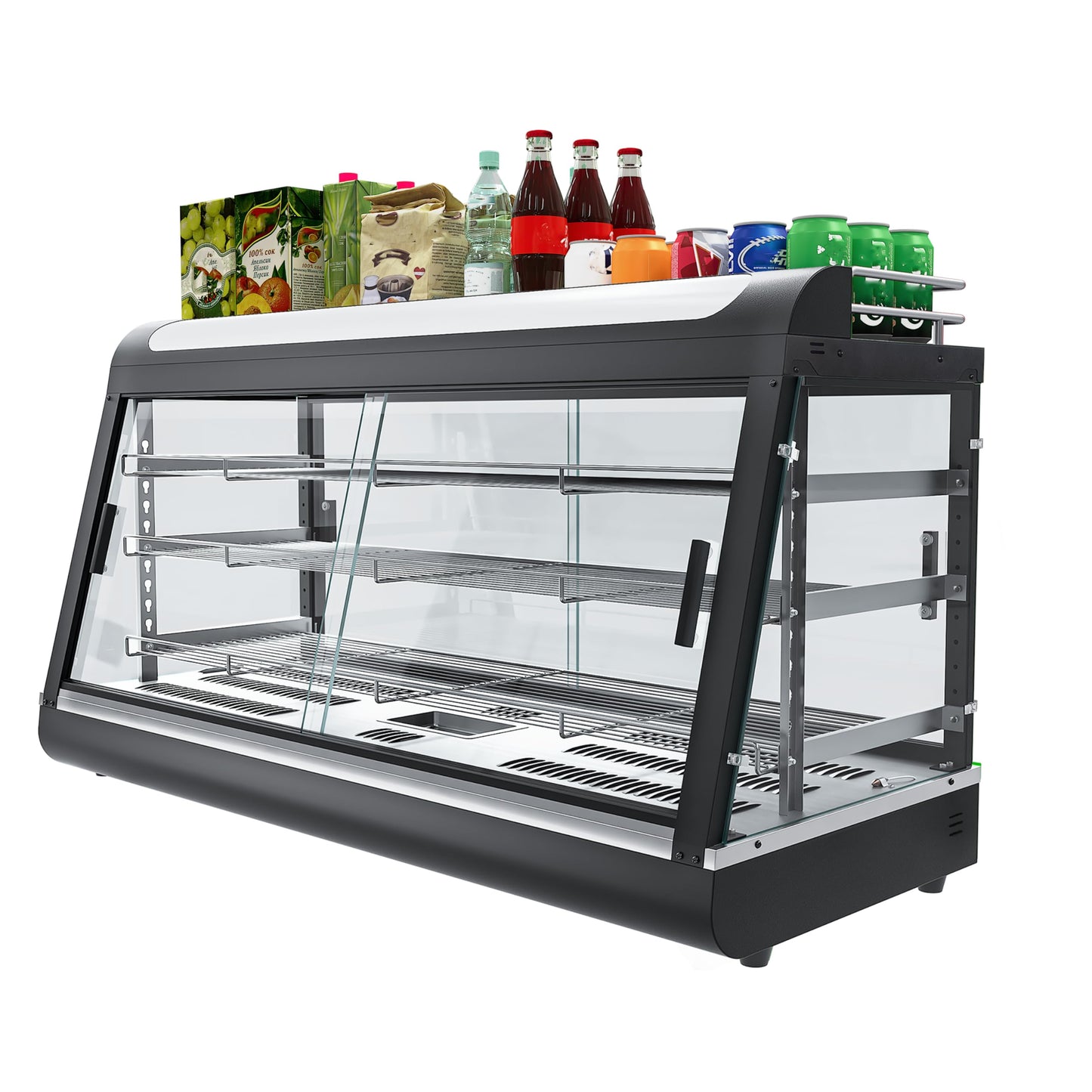 Whalefall Countertop Food Warmer with top Holder, 44 inch Commercial Food Warming Cabinet, tri-Color Lighting, w/Thermometer and Adjustable Thermostat for Cafeteria Kitchens Restaurants