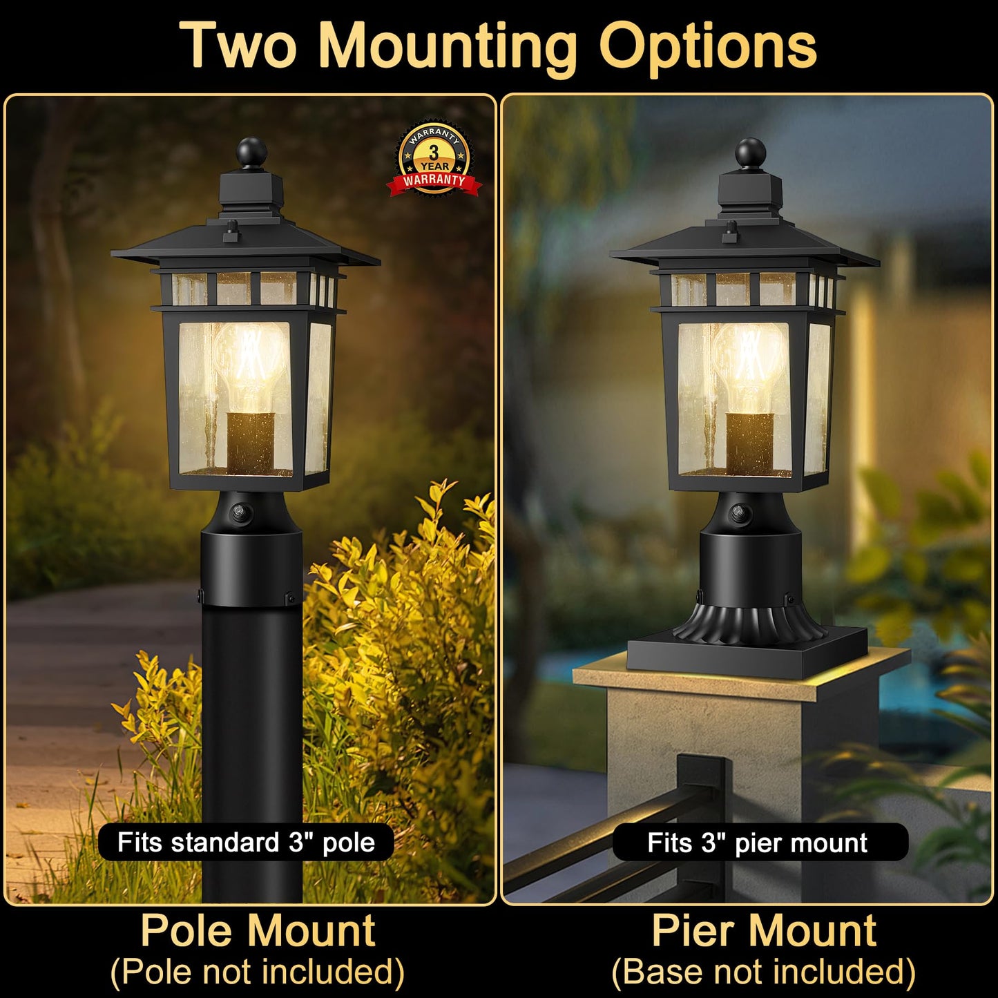 Apoto Dusk To Dawn Outdoor Post Lights Black Waterproof Lamp Post Light Fixture  Aluminum Lamp Posts Outdoor Lighting Pole Lantern For Outside Yard Patio Pathway Garden Deck  Hard Wired 1-Pack