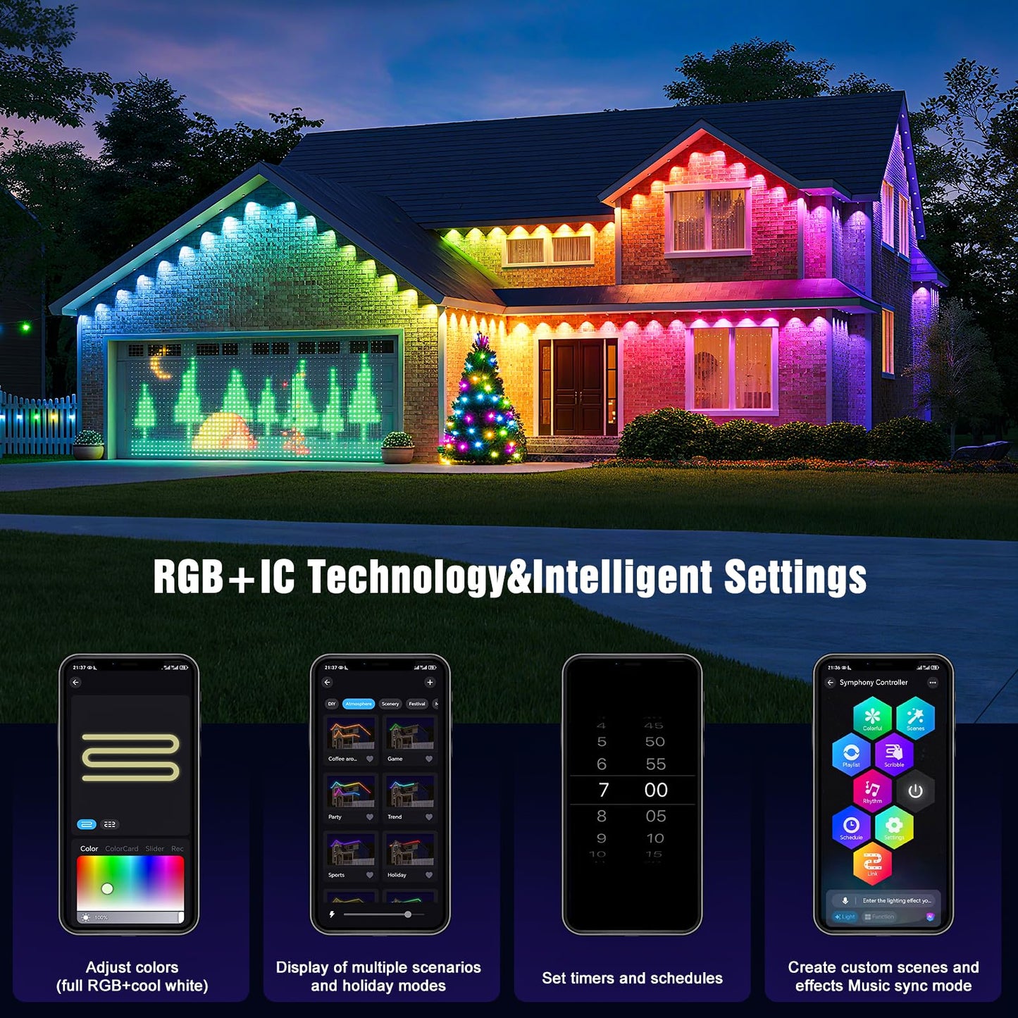 Joh Permanent Outdoor Lights  200Ft Rgb+Ic Smart Led Outdoor Lights With App/Remote Control  Diy Scene Modes Lighting & Ip67 Waterproof  Eaves Light For Christmas  Holiday  Daily Decorations